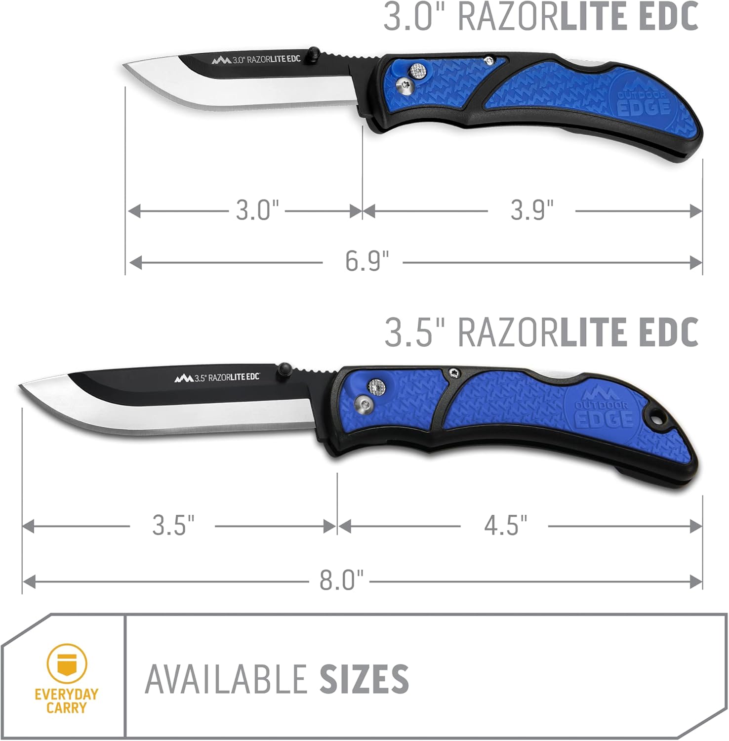 OUTDOOR EDGE 3.5" RazorLite EDC Knife. Pocket Knife with Replaceable Blades and Clip. Perfect For Hunting & Skinning Deer. Blue with 6 Blades