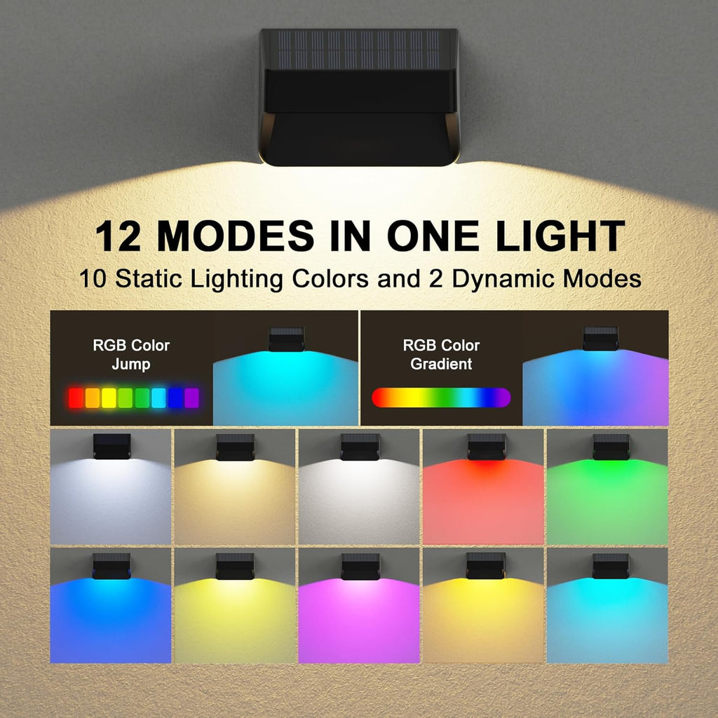 Solar Fence Lights Outdoor,Fence Solar Lights Outdoor Waterproof Led IP65 with10 Fixed Colors ＆ RGB Color Changing for Wall Backyard Step Railing Patio Pool Porchaily&Holiday Decorations (8)