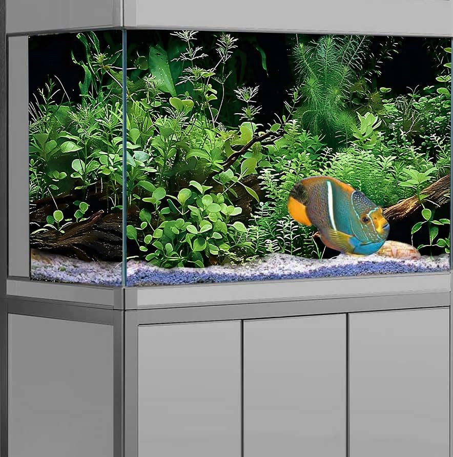 Aquatic Plant Aquarium Background, River Bed & Lake Tropical Undersea Tree BranchFish Tank Background, 6 EVA Double-Sided Tapes 36x18 inches/90x45