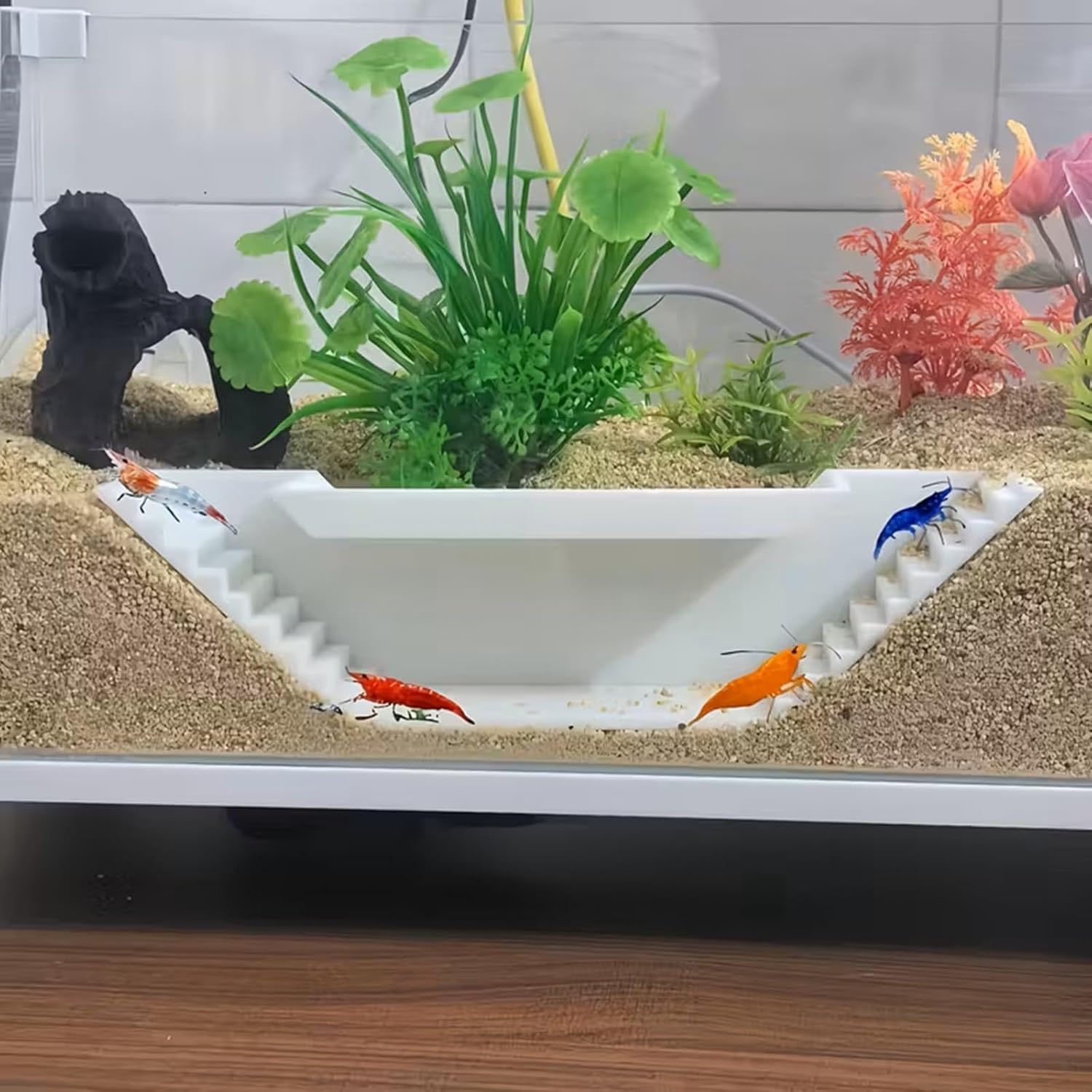 Aquarium Underground Tunnel Cave with Ladder Viewing Fish Shrimp Under Gravel Tunnel Fish Tank Decor Decoration Hideout (White)