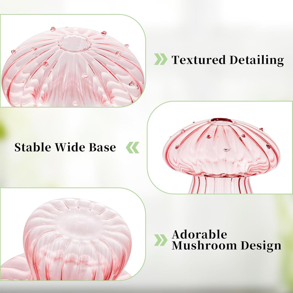 Glasseam Mushroom Plant Propagation Stations: Pink Glass Terrarium Jar Set of 5 Cute Planters for Indoor Plants Decorative Propagate Vase Unique Gifts for Women Home Office Decor