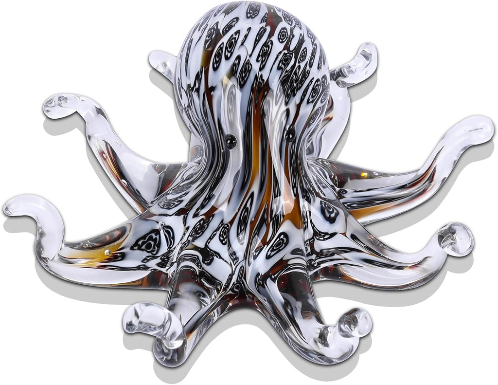 LCCCK Glass Octopus Statue Home Decor, Hand Blown Glass Decor Ocean Figurines Octopus Sculpture, Murano Art Office Desk Paperweights Fish Tank Aquarium Sea Animals Christmas Birthday Gift (Black)