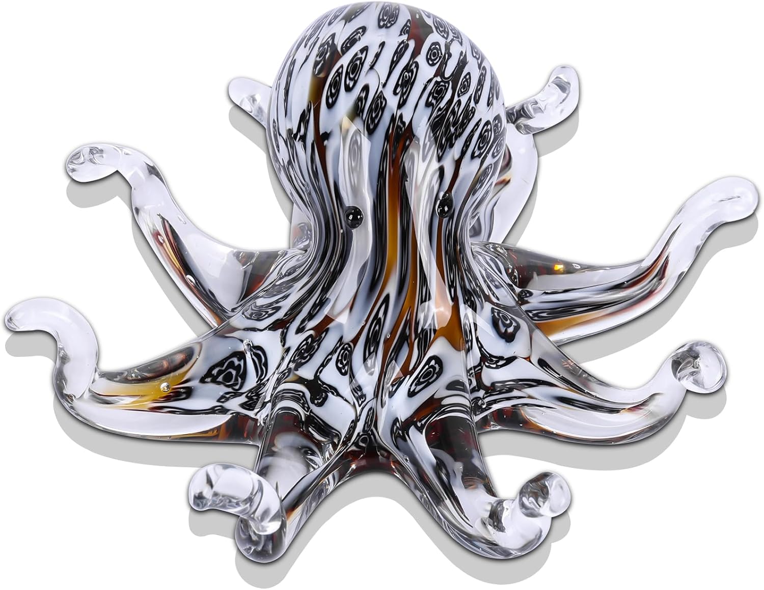 LCCCK Glass Octopus Statue Home Decor, Hand Blown Glass Decor Ocean Figurines Octopus Sculpture, Murano Art Office Desk Paperweights Fish Tank Aquarium Sea Animals Christmas Birthday Gift (Black)