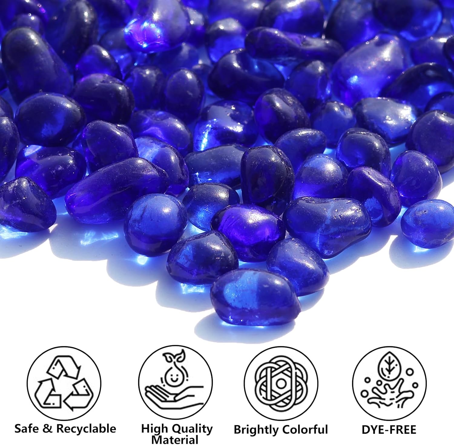 Sea Glass Stones - Cobalt Blue Clear Glass Pebbles Gemstones - Perfect for Aquarium Rocks, Fish Tank Gravel, Vase Fillers, DIY Crafts, and Home Decor (0.9LB/14oz)