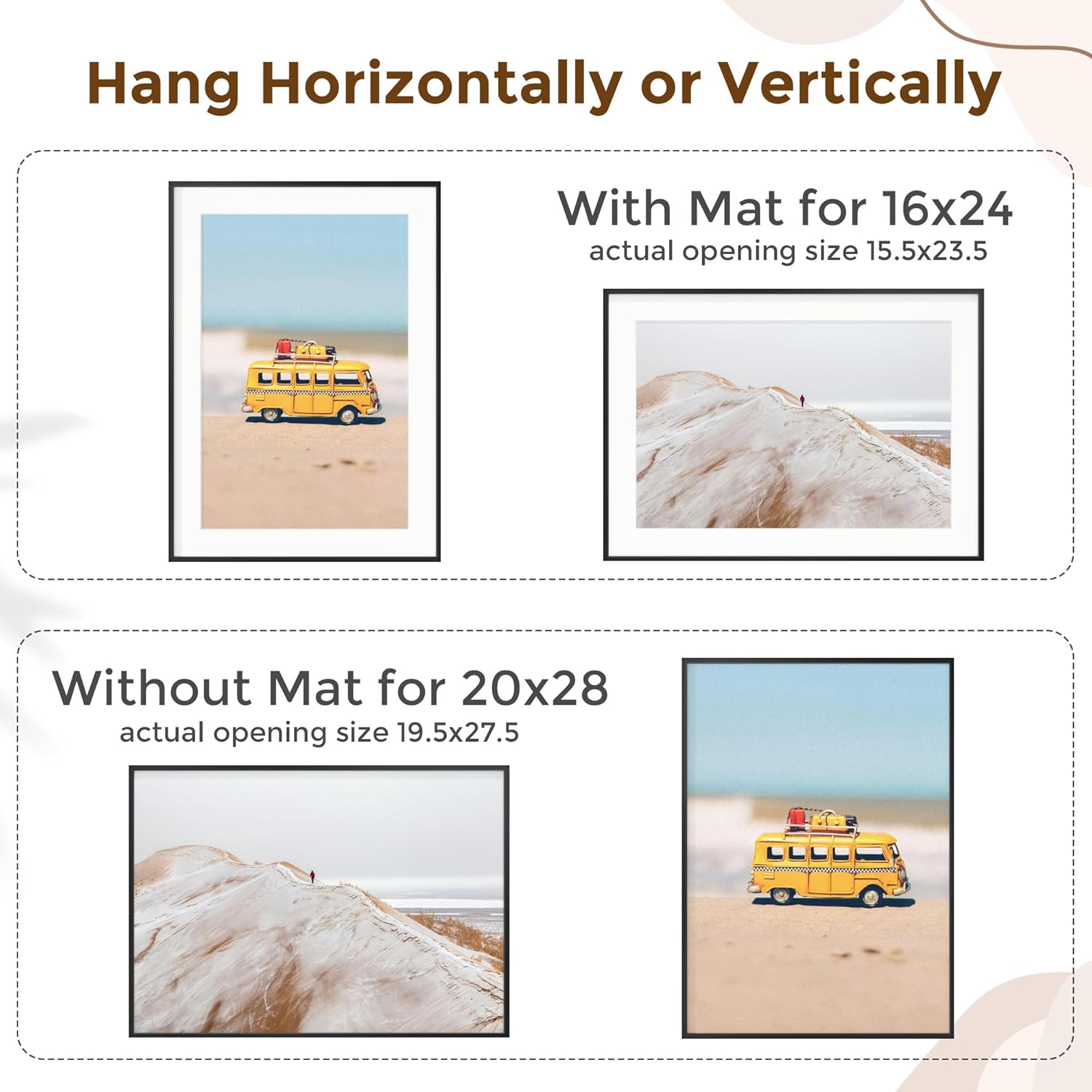 Fun Memories 20x28 Picture Frame, 20 x 28 Metal Poster Frame with Mat for 16x24 Photo - HD Tempered Glass - Vertical and Horizontal Display