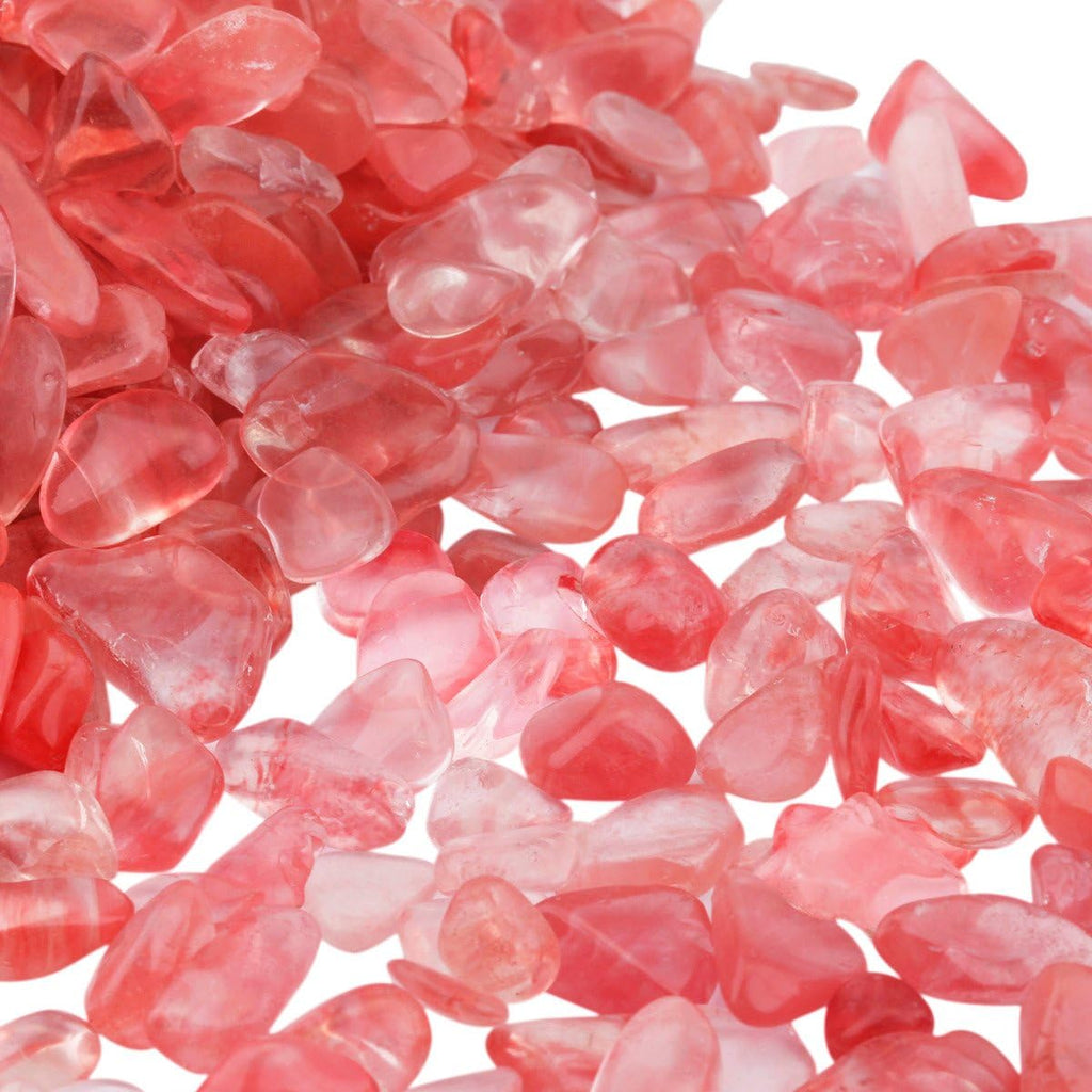 SUNYIK Cherry Quartz Tumbled Chips Stone,Crushed Crystal Quartz Pieces,Irregular Shaped Stones,1pound(about 460 gram)