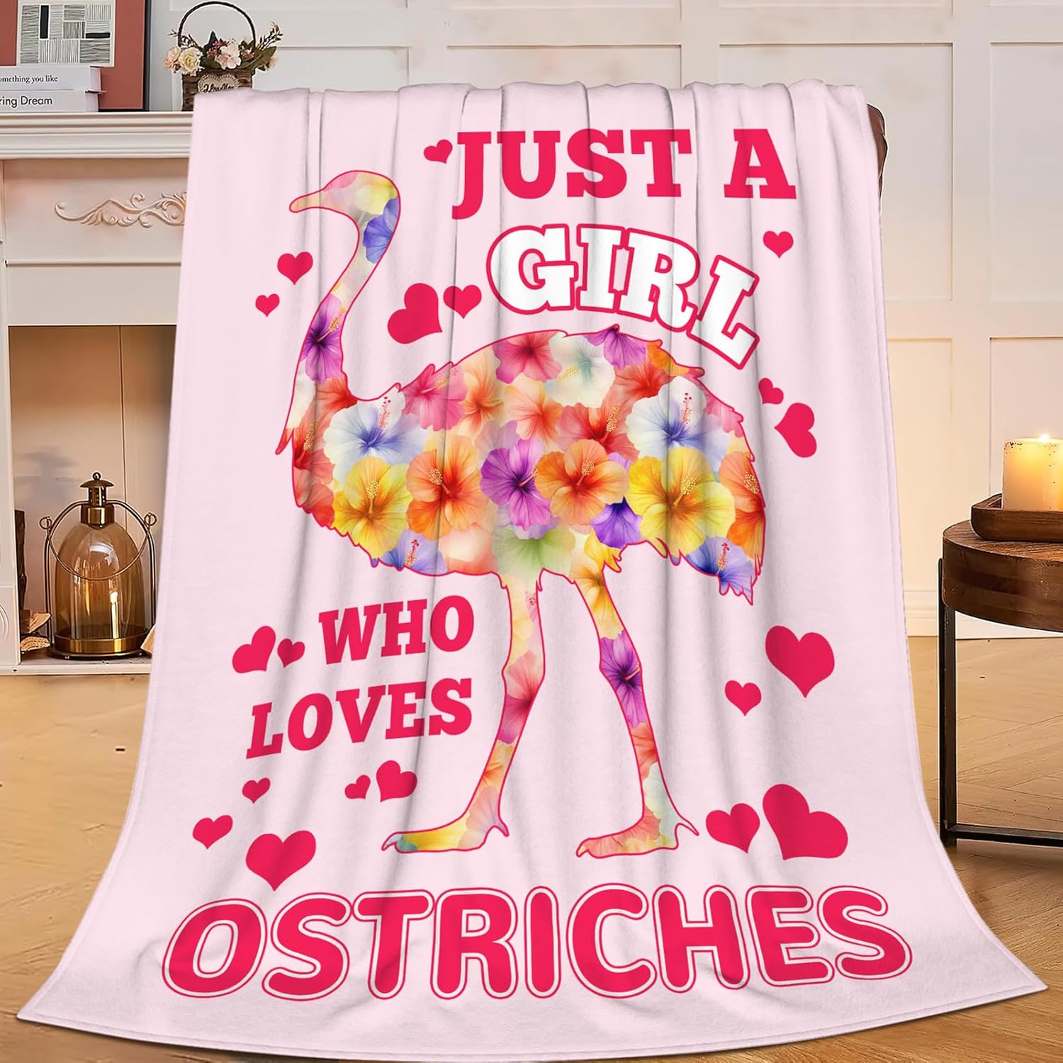 Just A Girl Who Loves Ostriches Throw Blanket Ostrich Print Throw Blankets Gifts for Couch Sofa Bed Stuff Decor Soft Cozy Fleece Plush Warm Flannel Bedding for Lover 40"x50"