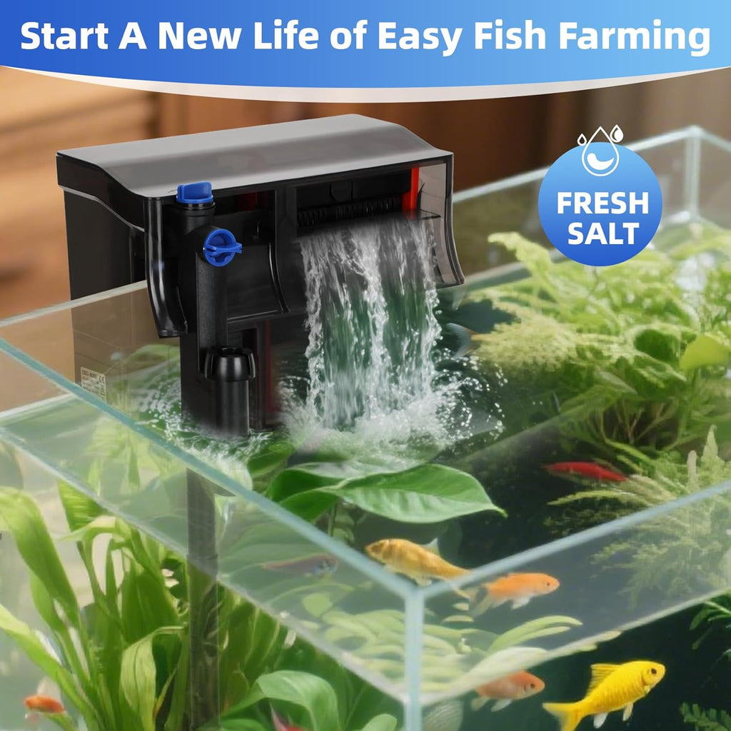 20-50 Gal Wall Mounted Aquarium Filter Multi Layer Filtration System Efficient Wall Hanging Fish Tank Filter for Clear Water and Healthy Aquatic Life Ideal for Freshwater and Saltwater Aquariums
