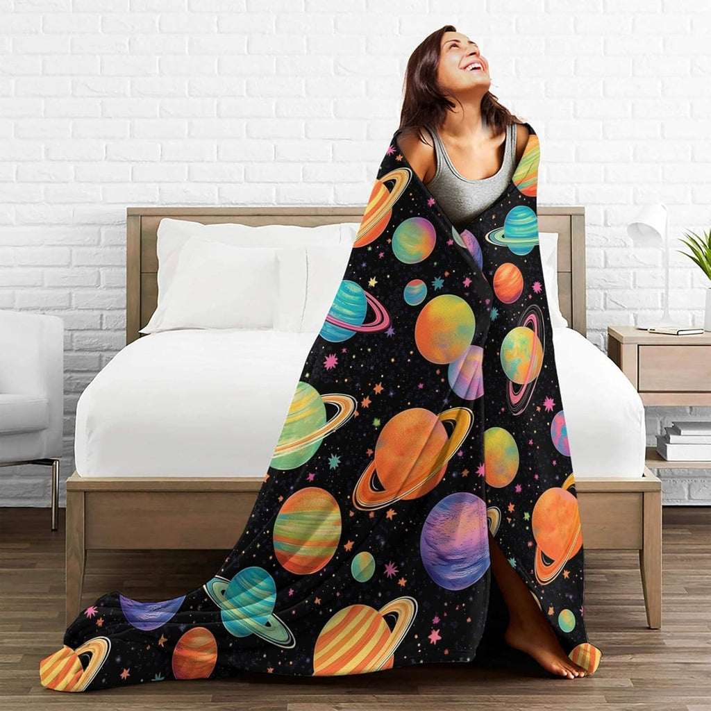 Space Planet Throw Blanket Solar System Print Throw Blankets Gifts for Couch Sofa Bed Stuff Decor Soft Cozy Fleece Plush Warm Flannel Bedding for Lover Boys Girls 50"x60"