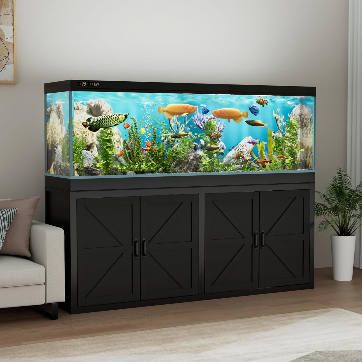 VOWNER 125-150 Gallon Fish Tank Stand with Power Outlet, Heavy Duty Aquarium Stand with Cabinet Storage for Fish Tank Filters and Accessories, 72.9" L*18.9" W Tabletop, 2200 LBS Capacity, Black
