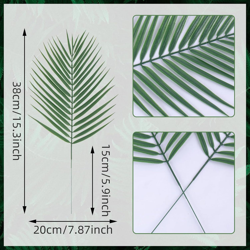 Abzo 20 Pcs Artificial Palm Leaves Stems Greenery Tropical Palm Leaves Faux Monstera Leaves Plant for Palm Sunday Flower Arrangement Home Kitchen Party Table Decor, Wedding Birthday Theme Parties.