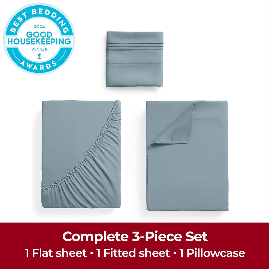 Mellanni Extra Deep Twin Sheets - 3 PC Iconic Collection Bedding - Hotel Luxury, Ultra Soft, Cooling Bed Sheets - Wrinkle, Fade, Stain Resistant (Twin, Spa Blue)