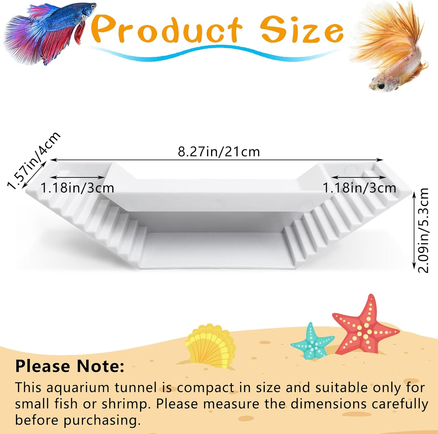 Aquarium Underground Tunnel Small Fish Cave Hideout with 2 Entrances Under Gravel Viewing Shrimp Tunnel Plastic Fish Tank Decoration (White)