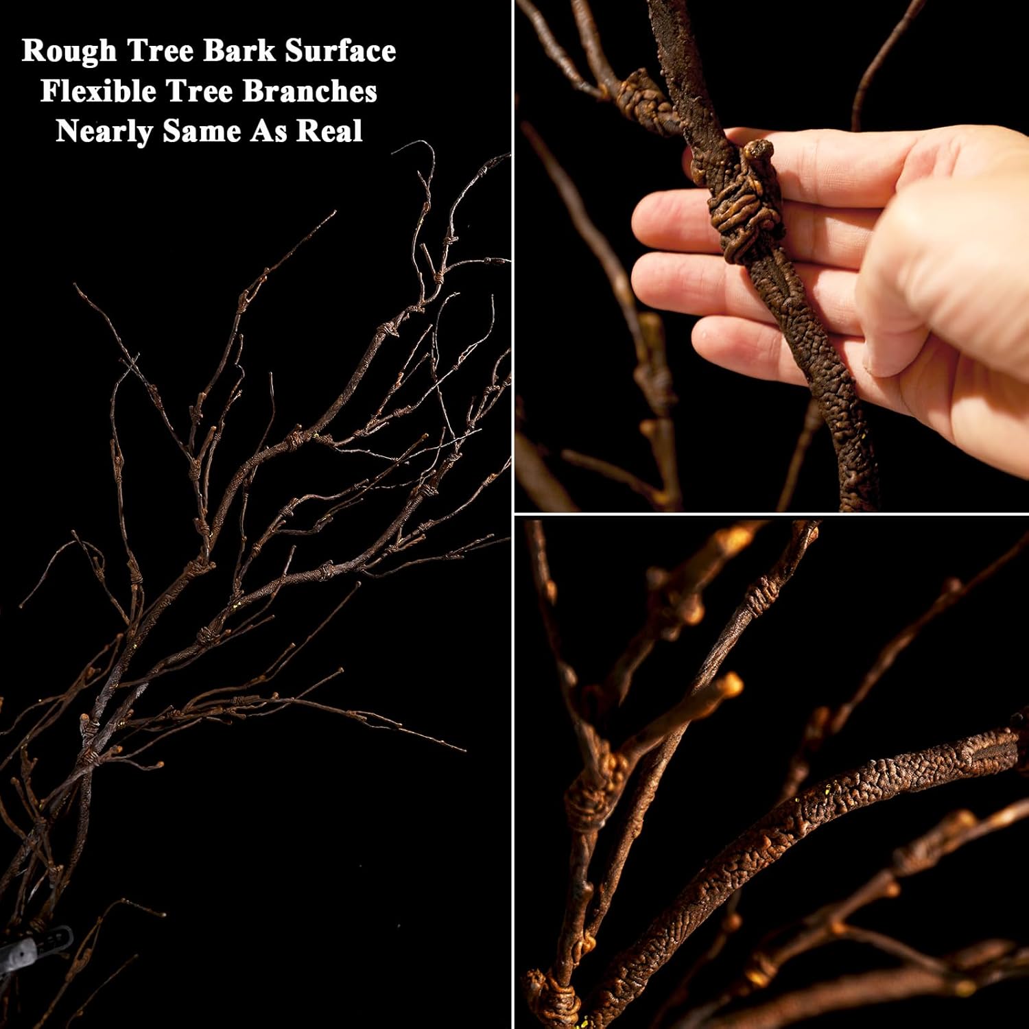 4Pcs Bendable Realistic Artificial Tree Branches Faux Cherry Blossom Wood Craft Twigs Garland Grape Cane Vines Plants Stick Wall Hanging Climbing Tree for Minimalist Halloween Arch Decoration
