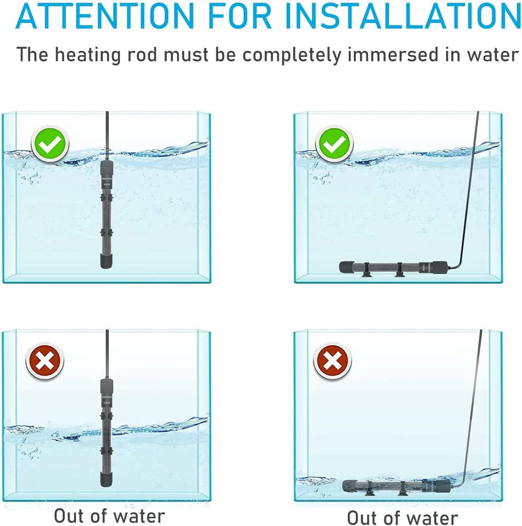 YukiHalu Small Submersible Aquarium Heater, Adjustable Mini Fish Tank Heater 25W 50W 100W 200W 300W with External Temperature Controller, LED Display, Used for 5/10/20/40/60 Gallons (50 Watts)