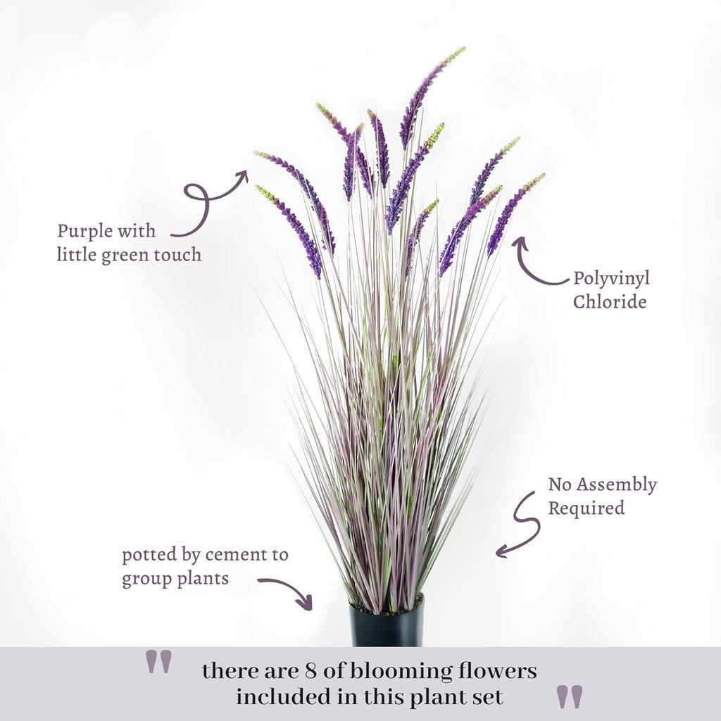 KOL 5ft Artificial Veronica Horsetail Reed Grass – 59in Tall Faux Purple Grass Plant in Pot, Indoor Outdoor Artificial Greenery for Home, Office, Patio & Wedding Décor, UV Resistant