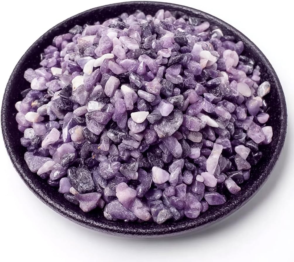 Polished Lepidolite Crystal Chips 200 Pcs - 0.3" 10 oz Tumbled Stone Chips Crushed Sea Glass Stones Healing Reiki Crystal Making Home Decoration