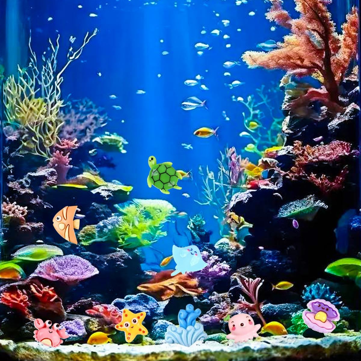 100 pcs Mini Ocean Resin Animals Plastic Animals Marine Miniature Aquarium Ornaments Decorations for DIY Fish Tank Potted Micro Fairy Garden Dollhouse (100PCS Marine Animal Set)