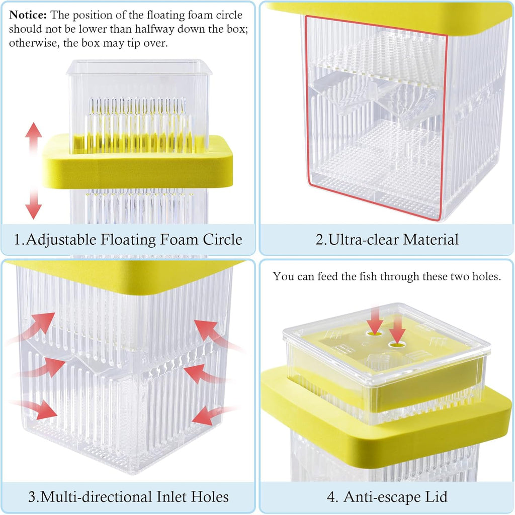Floating Breeding Box for Fish Tank, Hatchery Incubator and Isolation Box Accessory, Fish Breeding Box with Divider for Baby Fish Shrimp Betta and Guppy
