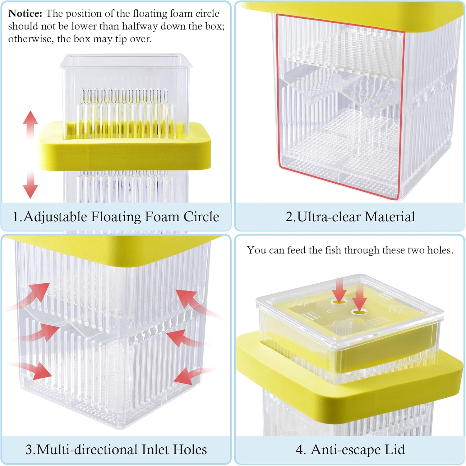 Floating Breeding Box for Fish Tank, Hatchery Incubator and Isolation Box Accessory, Fish Breeding Box with Divider for Baby Fish Shrimp Betta and Guppy