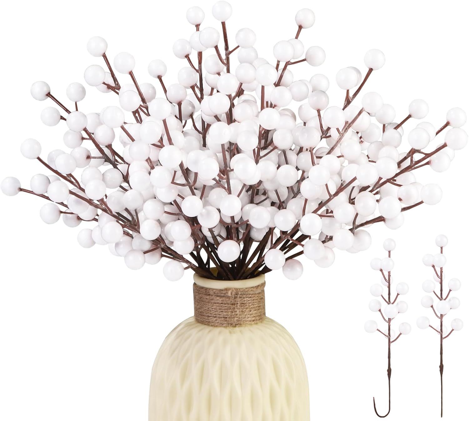 32 Pack Artificial White Berry Stems, Christmas White Berries Picks Holly Berry Branches for Christmas Tree Ornaments Xmas Wreath DIY Crafts Winter Holiday Home Decoration