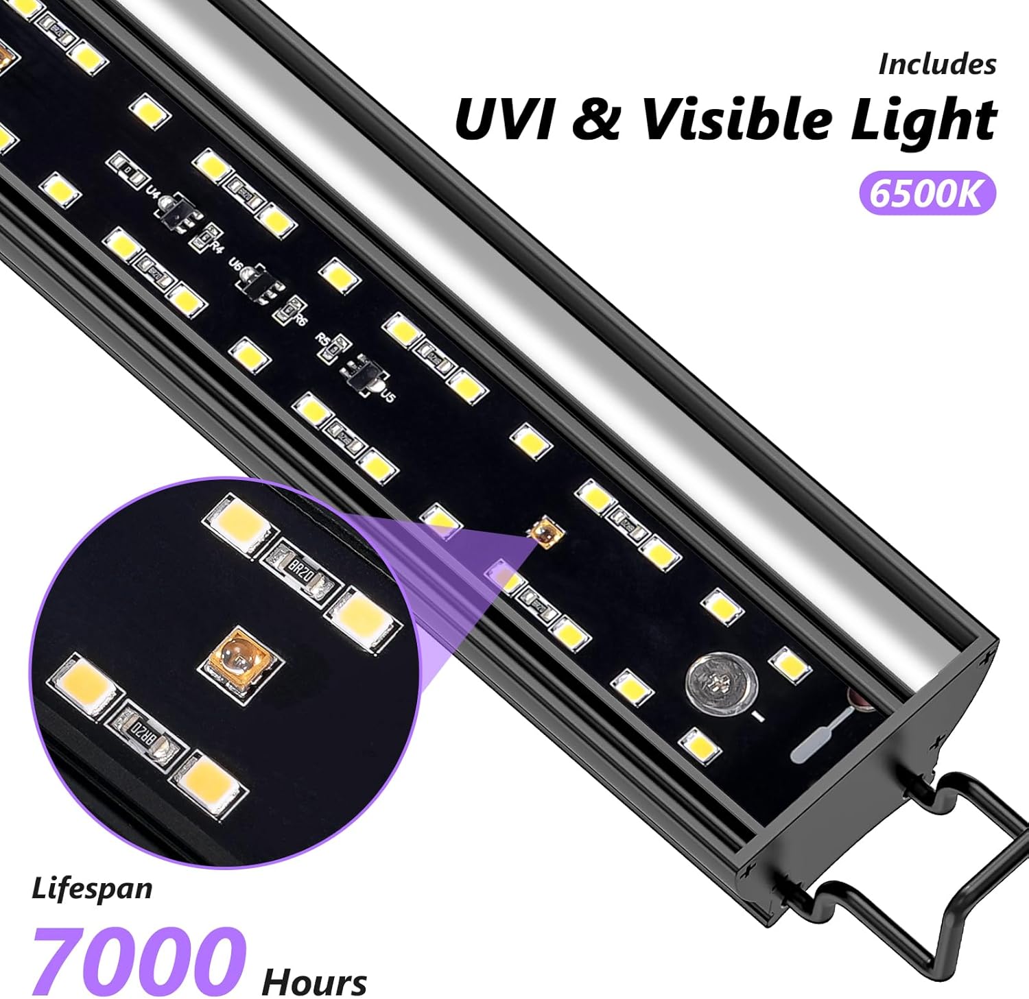 8-INCH LED UVB Light for Reptiles, LED Reptile Light Fixture Controller with Dimming and 4 UVI Modes, 8W Aluminum UVA UVB Lamp for Turtles, Snakes, and Bearded Dragons, 6500K