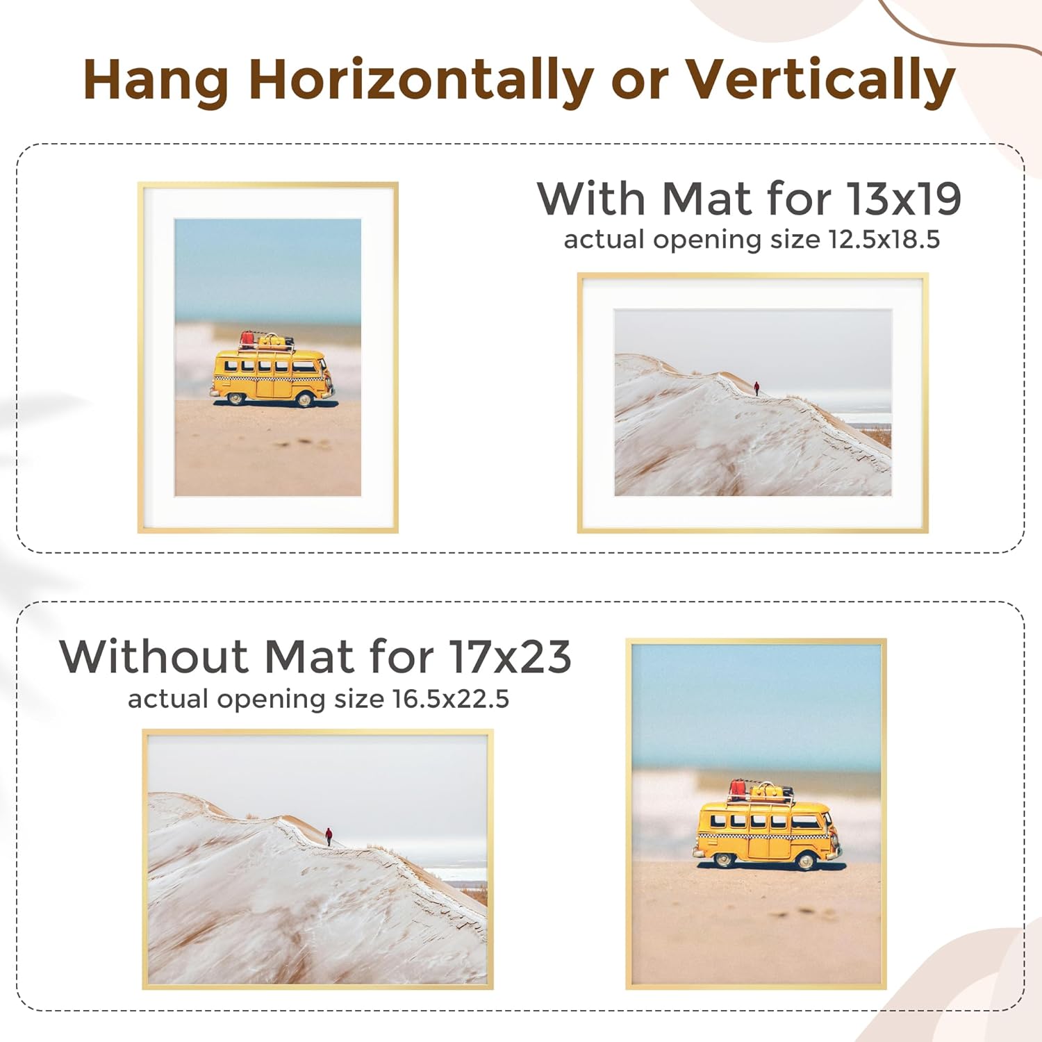 Fun Memories 17x23 Picture Frame, Metal Picture Frame Wall Mounting Horizontally or Vertically - Poster Frame Simple and Elegant Decor for Wall - Gold