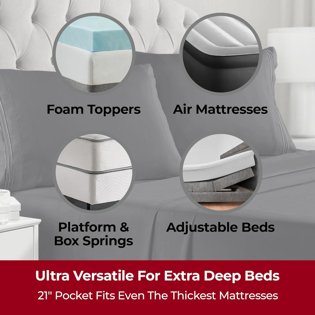 Mellanni Extra Deep California King Sheets - 4 PC Iconic Collection Bedding - Hotel Luxury, Ultra Soft, Cooling Bed Sheets - Wrinkle, Fade, Stain Resistant (Cal King, Black)
