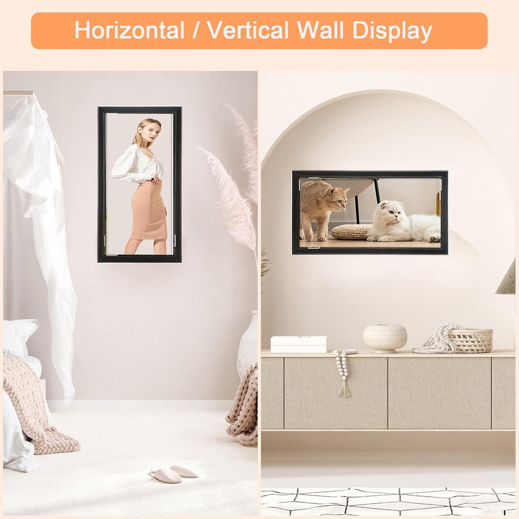 11x22 Wood Frame Black, Rustic Natural Wooden 22x11in Poster Picture Frame, Distressed 11 x 22inch Woodgrain Gallery Photo Frame with HD Plexiglass, Horizontal Vertical Wall Mounting Display 1pcs