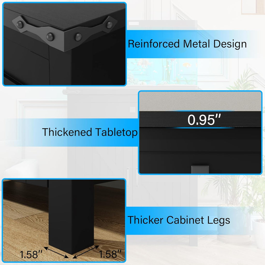 Farmhouse 55-75 Gallon Fish Tank Stand with Power Outlet, Aquarium Stand with 2 Drawers and Adjustable Shelves, Heavy Duty Reptile Tank Stand for 2 Fish Tank/Turtle Tank/Reptile Terrarium