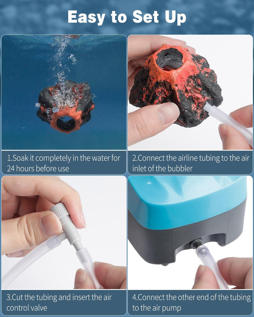 Uniclife Aquarium Volcano Ornament Kit Fish Tank Decoration Mini Resin Volcanic Decor for Fish Tank Landscape Realistic Mountain with Air Stone Bubbler Airline Tubing Accessories for Oxygenation