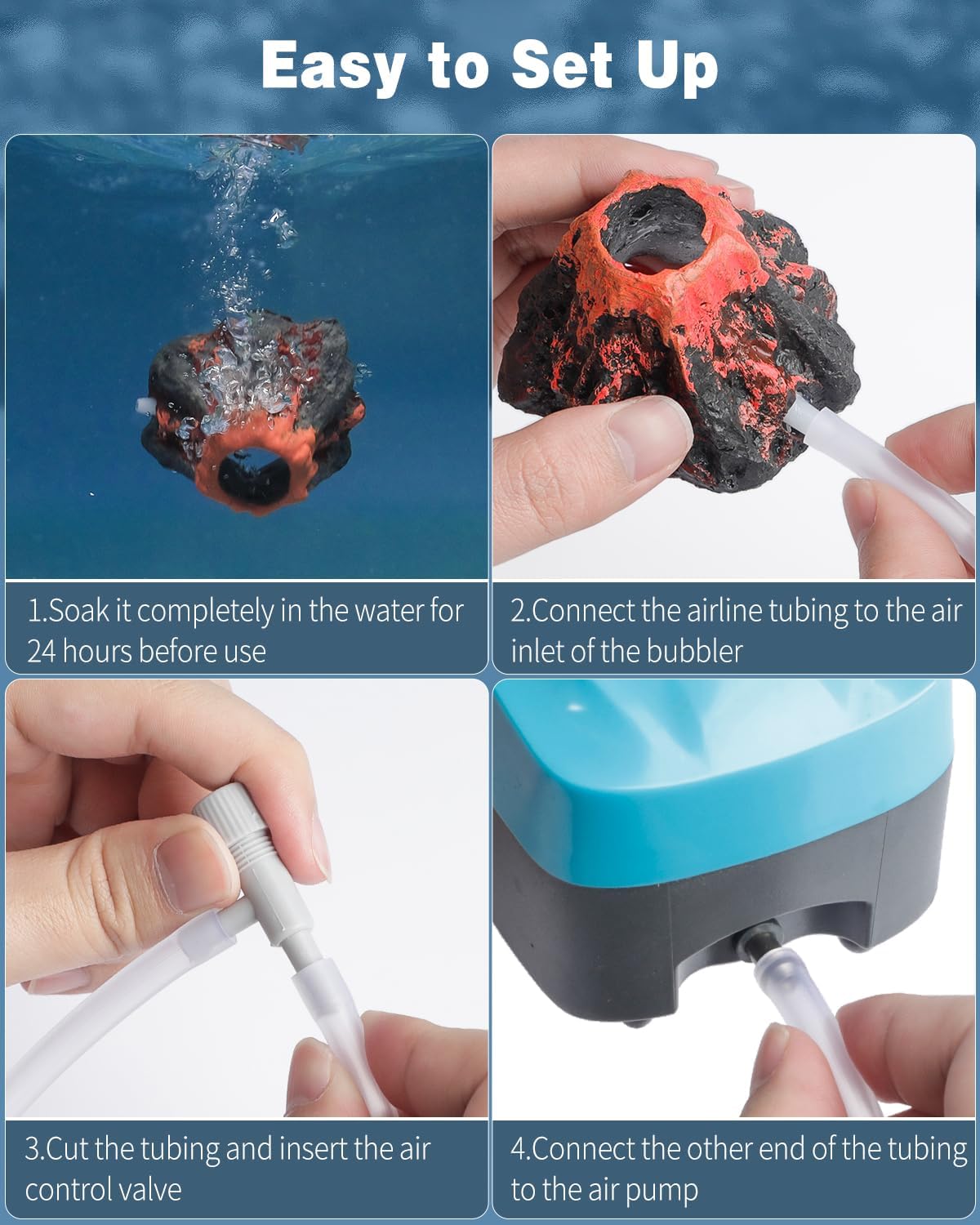 Uniclife Aquarium Volcano Ornament Kit Fish Tank Decoration Mini Resin Volcanic Decor for Fish Tank Landscape Realistic Mountain with Air Stone Bubbler Airline Tubing Accessories for Oxygenation