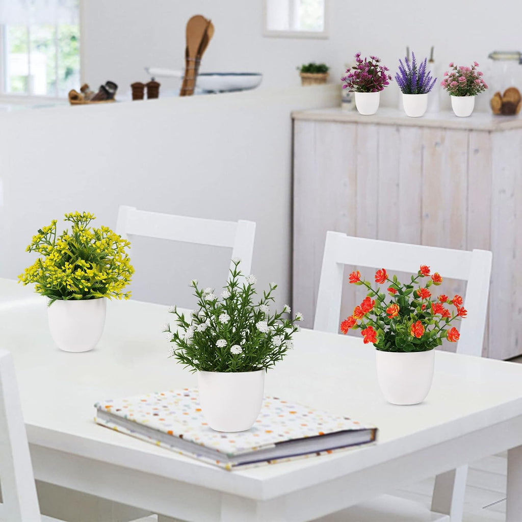 Artificial Small Plant 6pcs Fake Flower Potted Plant Bathroom Faux Plant for Indoor Decor Window Tabletop Office Colorful Flower