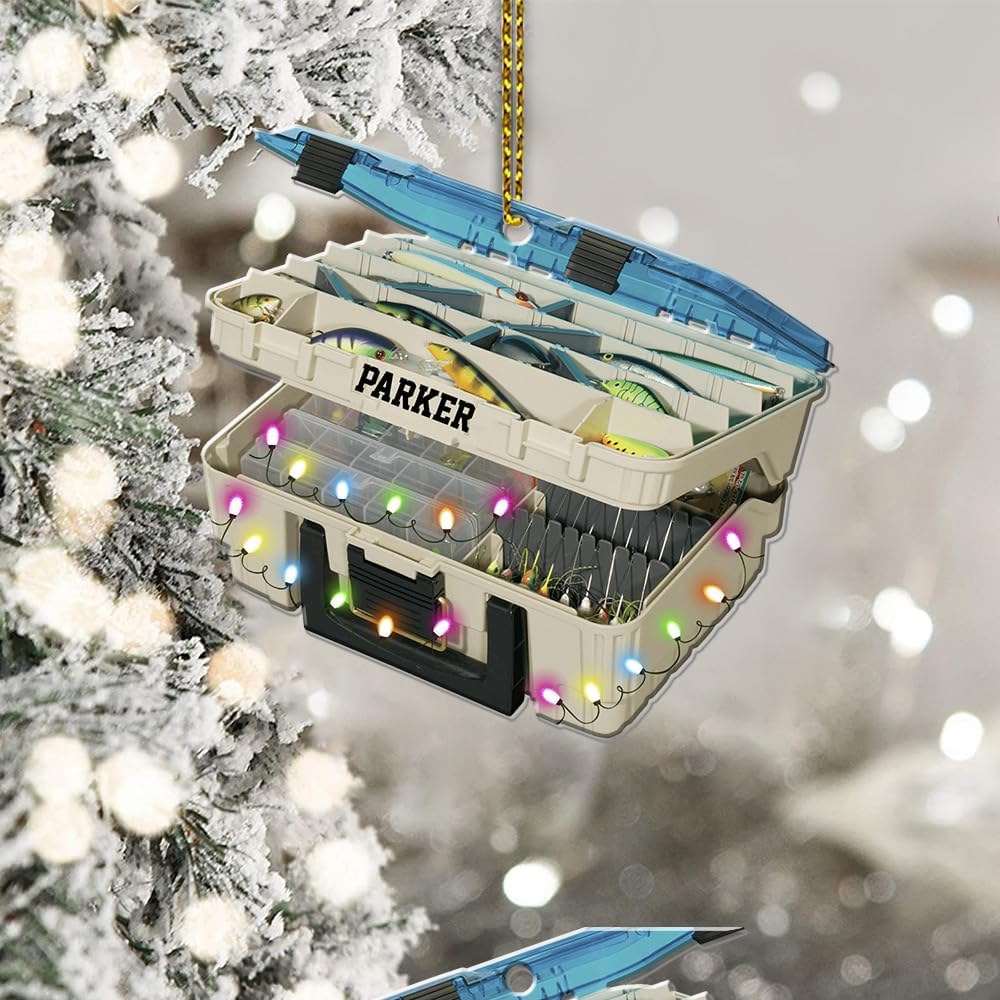 Fishing Tools Box Personalized Fishing Christmas Ornament Fish Ornaments for Christmas Tree Bass Fish Ornaments Fishingman Decor Flat 2D Hanging Tree Fisherman Dad Gift 142