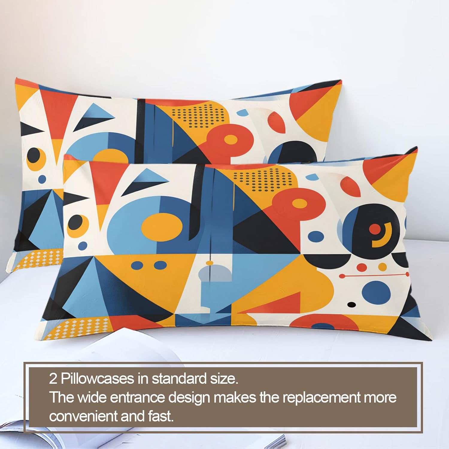 Mid Century Duvet Cover Full Size, Colorful Geometry Bedding Set 3 Piece Bedroom Decor Modern Abstract Art Comforter Cover and 2 Pillow Sham with Zipper Closure