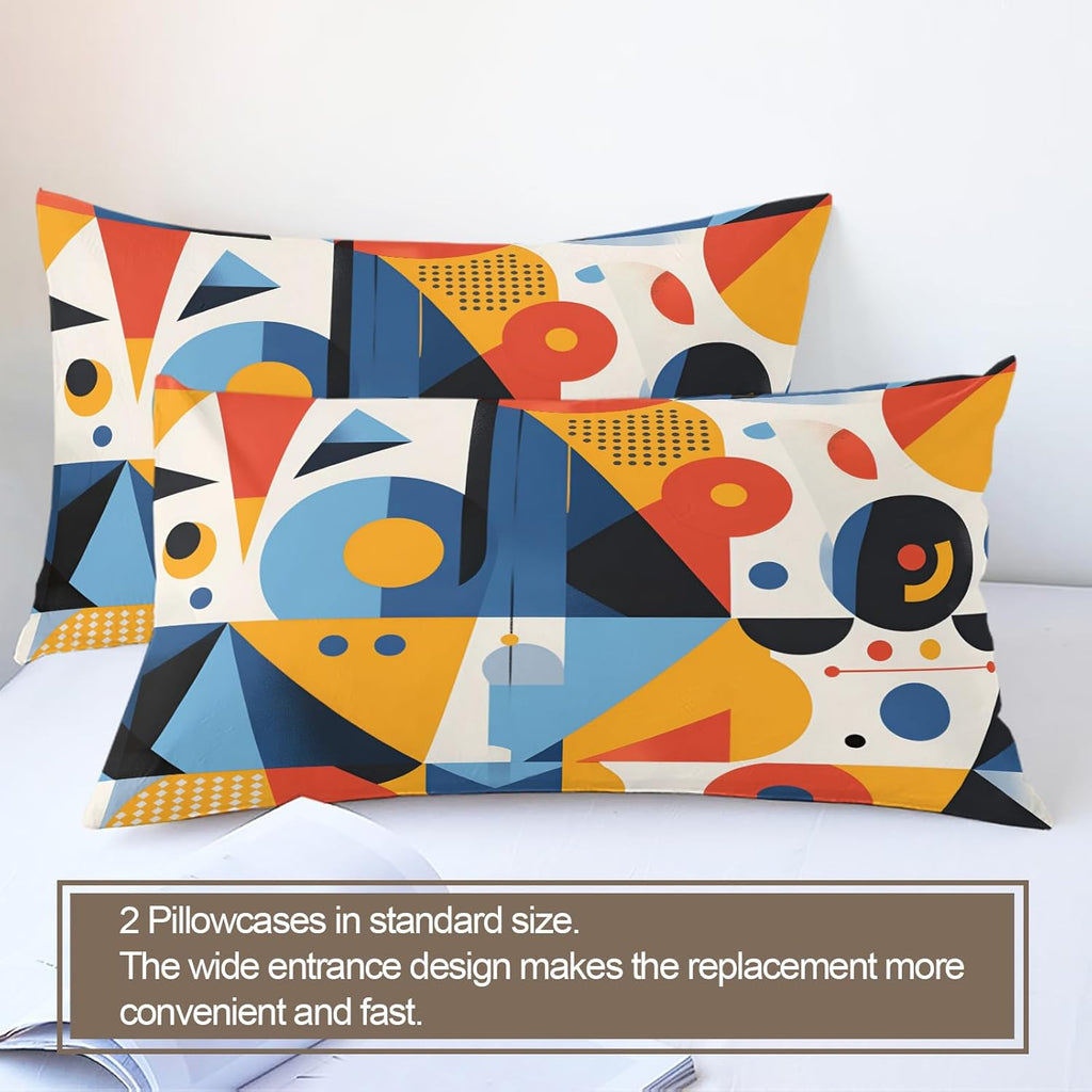 Mid Century Duvet Cover Twin Size, Colorful Geometry Bedding Set 2 Piece Kids and Adults Modern Abstract Art Comforter Cover and 1 Pillow Sham with Zipper Closure
