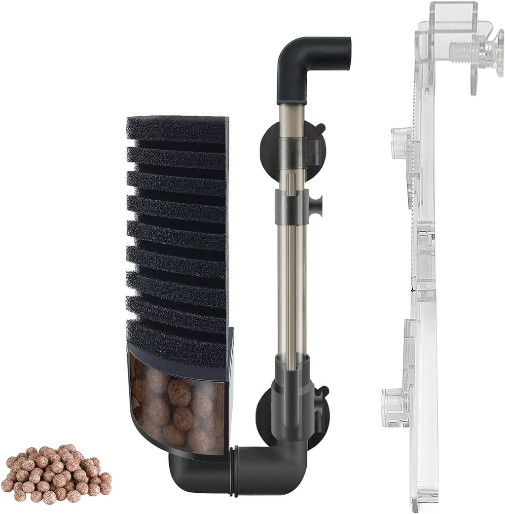 5-10 Gal Aquarium Air Sponge Filter, with Bio Ceramic Media Ball and 2 Sponges, for Axolotl Breeding Fry Betta Shrimp Nano Fish Tank,Upgrade Clip Installation