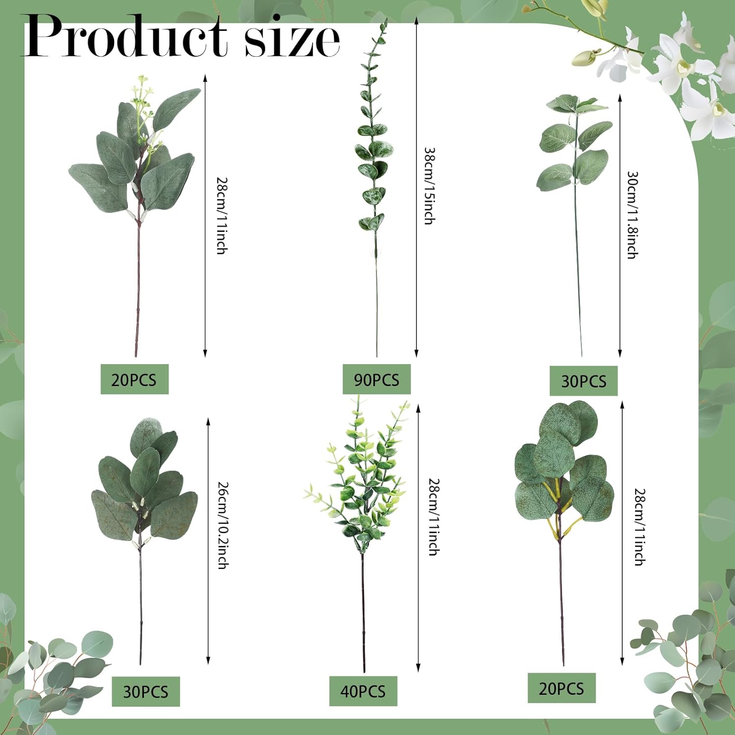 Ceenna 300 Pcs 6 Kinds Mixed Eucalyptus Leaves Stems Bulk Artificial Eucalyptus Leaves Sprays Silver Dollar Faux Greenery Picks Bundle for Wedding Vase Floral Arrangement Decor