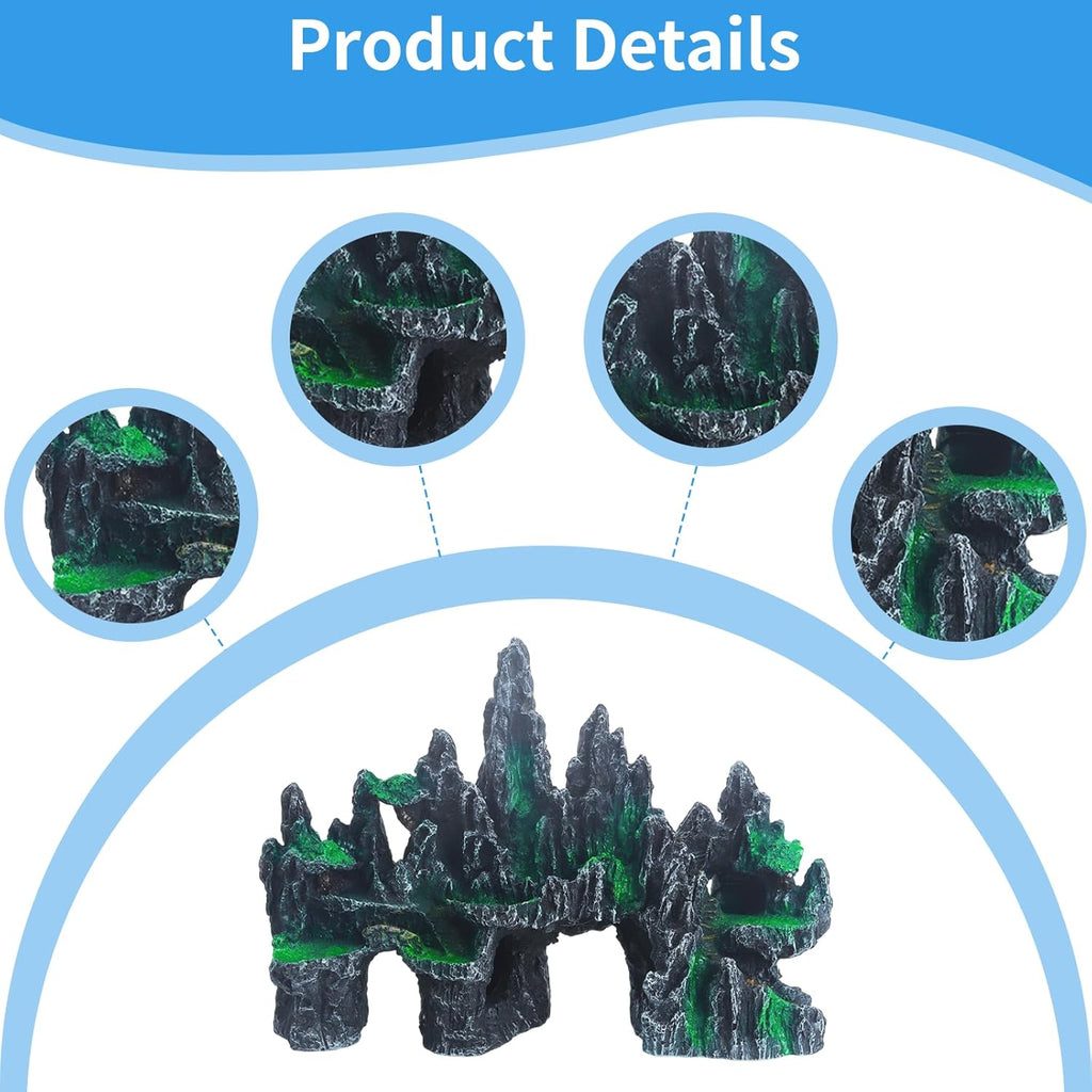 Saim Large Aquarium Rock Decorations, Mountain Ornament Fish Cave Bridge, Fish Tank Aquascape Model for Gold Fish, Betta Cichlids Hideaway Cave Hideout (12.09x3.94x8.58inch)