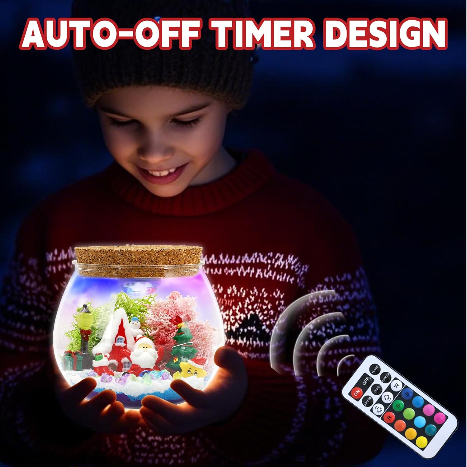 Christmas Light-Up Terrarium Kit for Kids - LED Night Light Birthday Gift for Girls Ages 4 5 6 7 8-12 Year Old - Christmas Toys DIY Arts and Crafts Kit for Kids - Best Presents for Girls