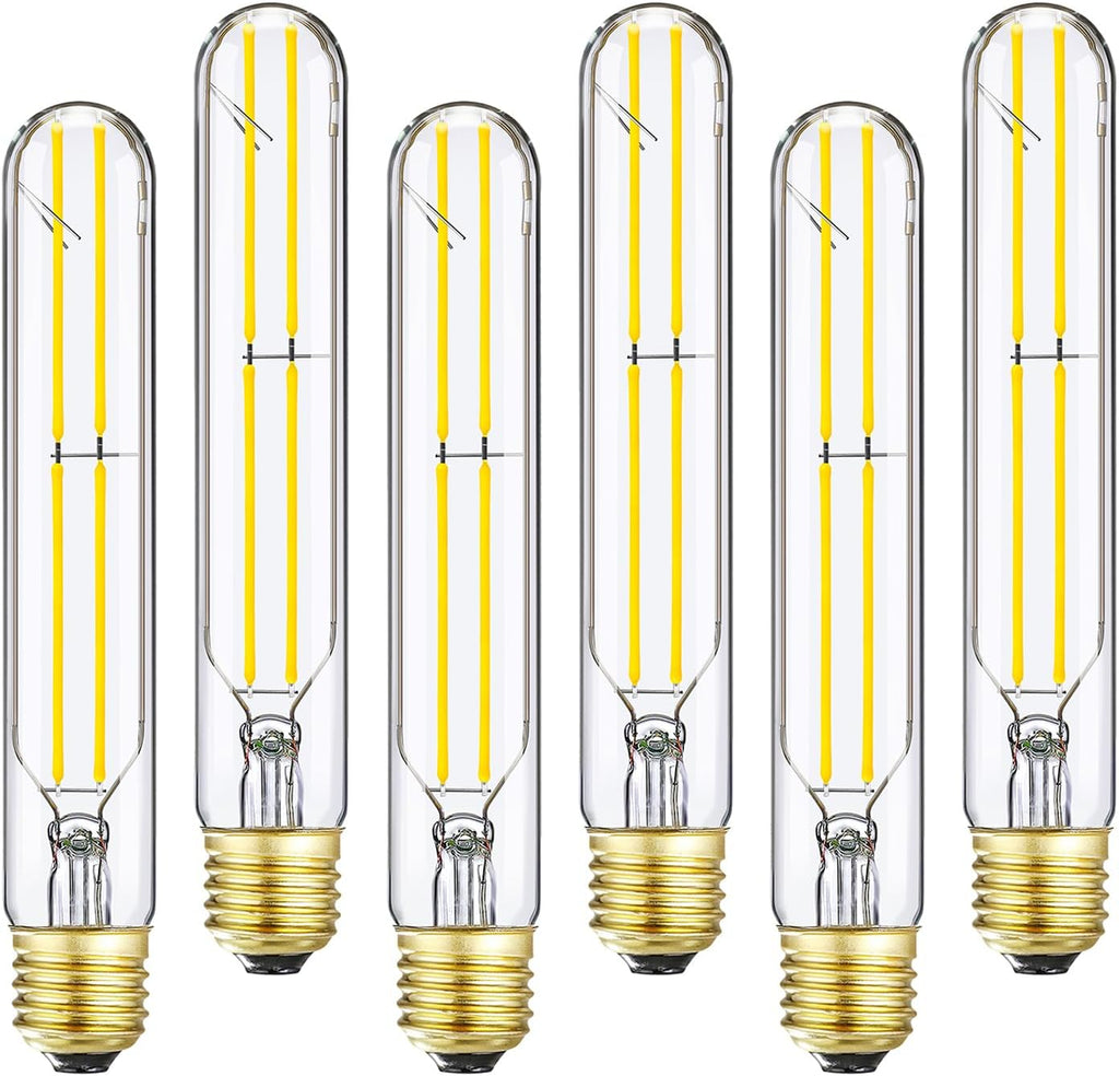T10 LED Bulb E26 60 Watt Dimmable 7.3 INCH Tubular Long Light Bulbs, 5000K Cool White Tube Light Bulb for Candelabra, Wall Scones, Chandelier and Ceiling Fan, 120V 600Lumens 6 Pack