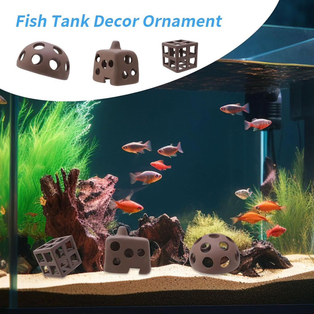 MY MIRONEY 8Pcs Ceramic Shelters Aquarium Ceramic Rock Cave Shelter Shrimp Betta Lizards Hideaway Breeding Cave Cubic Hideout Fish Tank Decor Ornament