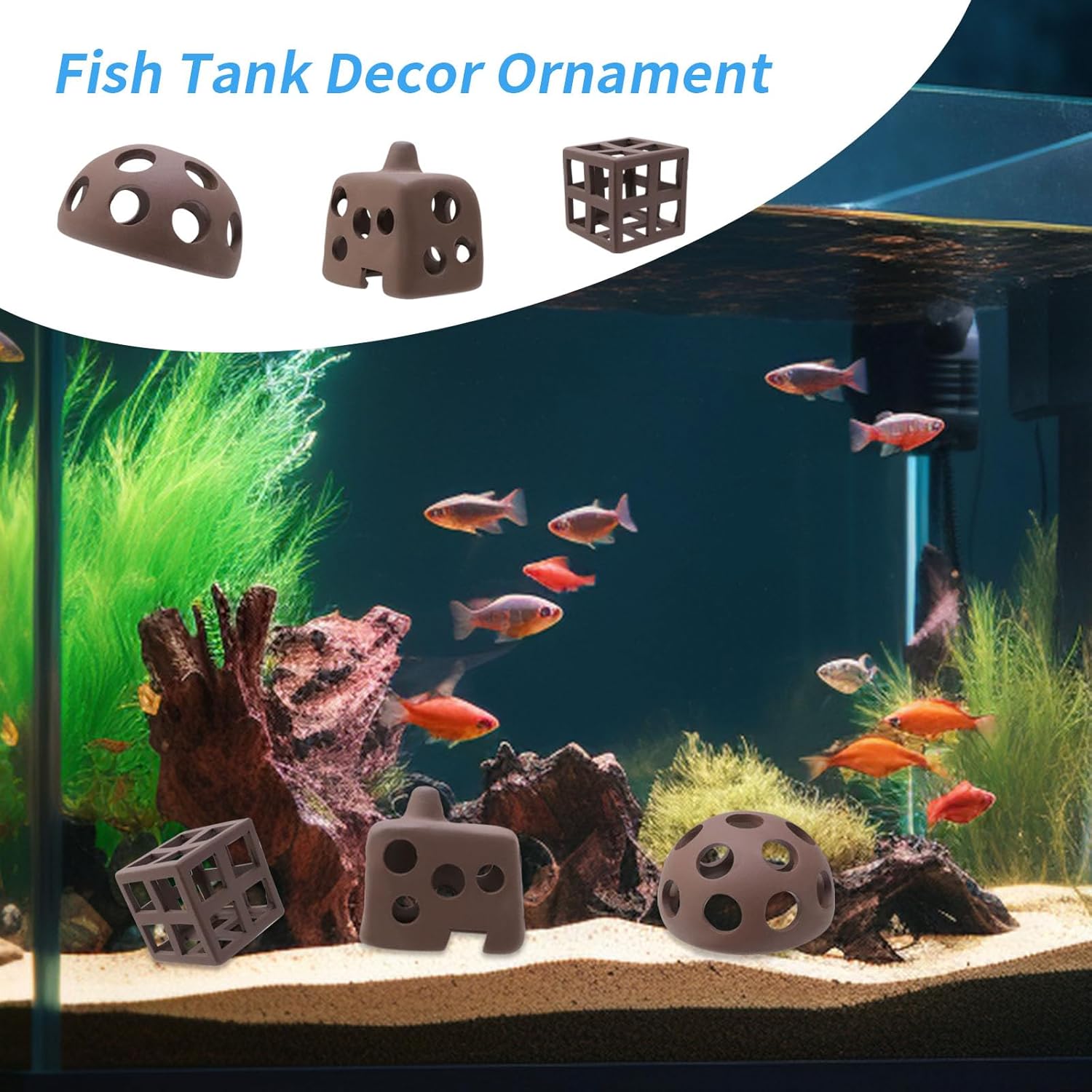 MY MIRONEY 8Pcs Ceramic Shelters Aquarium Ceramic Rock Cave Shelter Shrimp Betta Lizards Hideaway Breeding Cave Cubic Hideout Fish Tank Decor Ornament