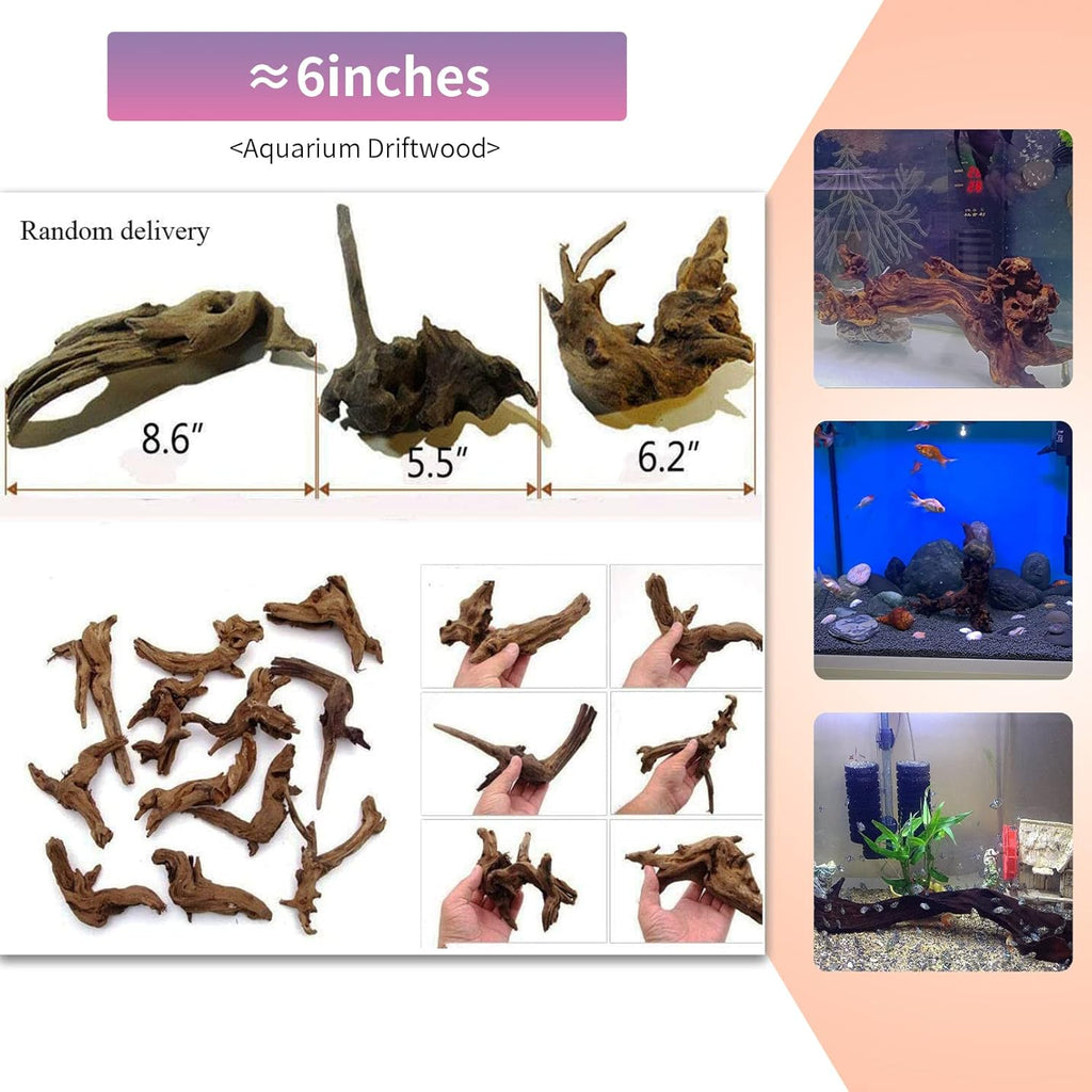 Hamiledyi 5 Pcs Driftwood Branches Aquarium Wood Decoration Natural Fish Tank Habitat Decor Wood for Lizard Assorted Size-Small