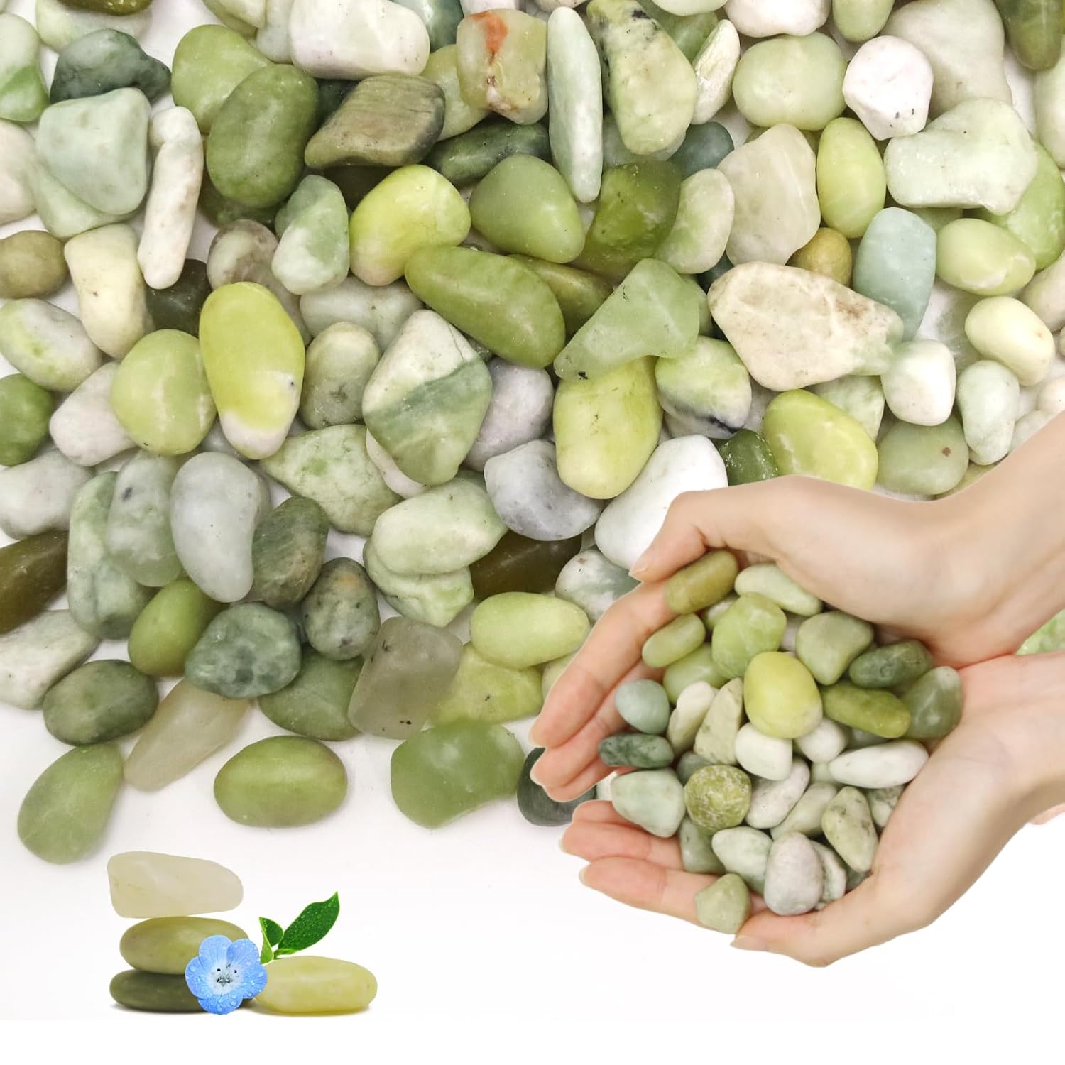 10LB Natural Polished Jade Pebbles River Rocks Decorative Stones, Ideal for Indoor Plants,Fish Tank, Vases, Succulents, Home Decor and Outdoor Garden Landscaping, Small Jade