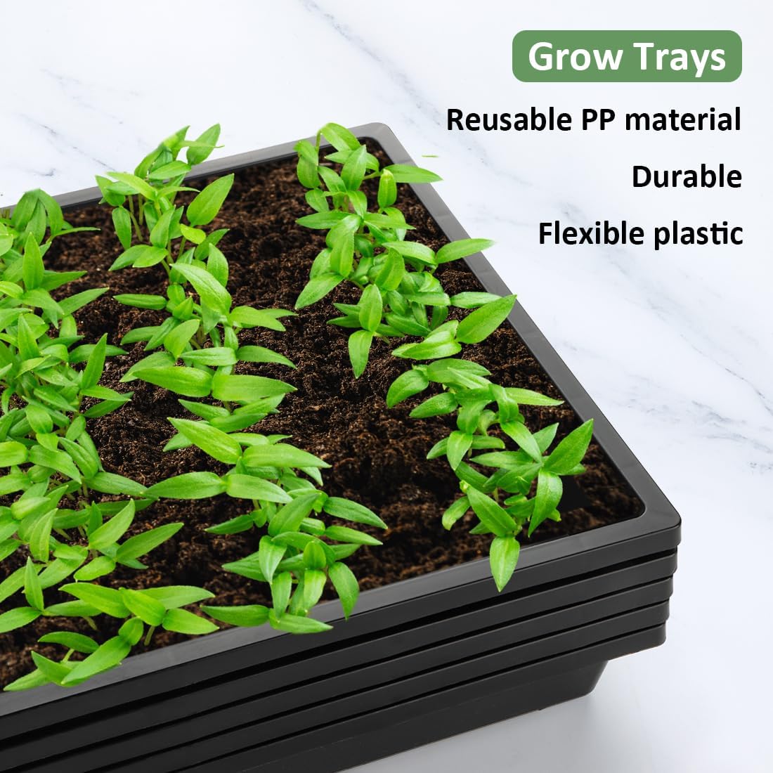 1020 Nursery Pot Trays 5 Pack, Plastic Flat Seed Starter Tray, Reusable Seedling Starting Tray for Holding and Carrying Plant Pots (Black)