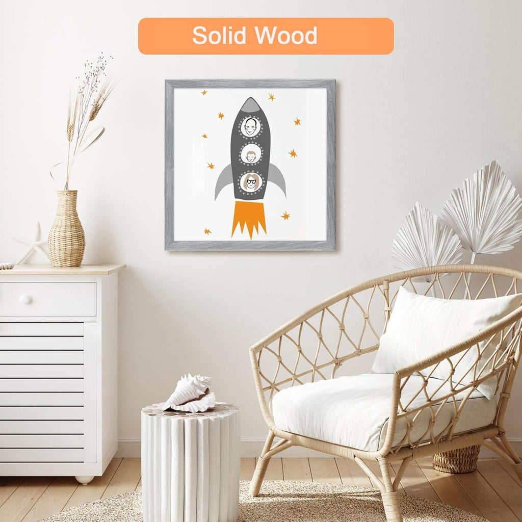 12x12 Wood Frame Gray, Rustic Natural Grey Wooden 12x12in Poster Picture Frame, Distressed 12 x 12inch Woodgrain Gallery Photo Frame with HD Plexiglass, Horizontal Vertical Wall Mounting Display 1pcs