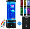 15" Jellyfish Light with Bluetooth Speaker,Black Modern Cylindrical Aquarium with 4 Jellyfish (2 Large + 2 Small), 16-Color Remote Control LED Lights,USB Powered,For Home and Office Decoration