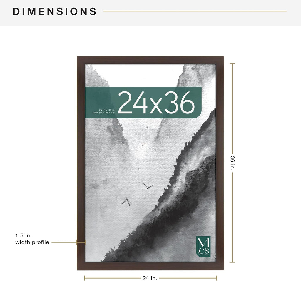 MCS Museum Poster Frame 24x36 Espresso Woodgrain, Vertical & Horizontal Wall Hanging Large Picture Frame for Photos, Posters & Art Prints (1-Pack)