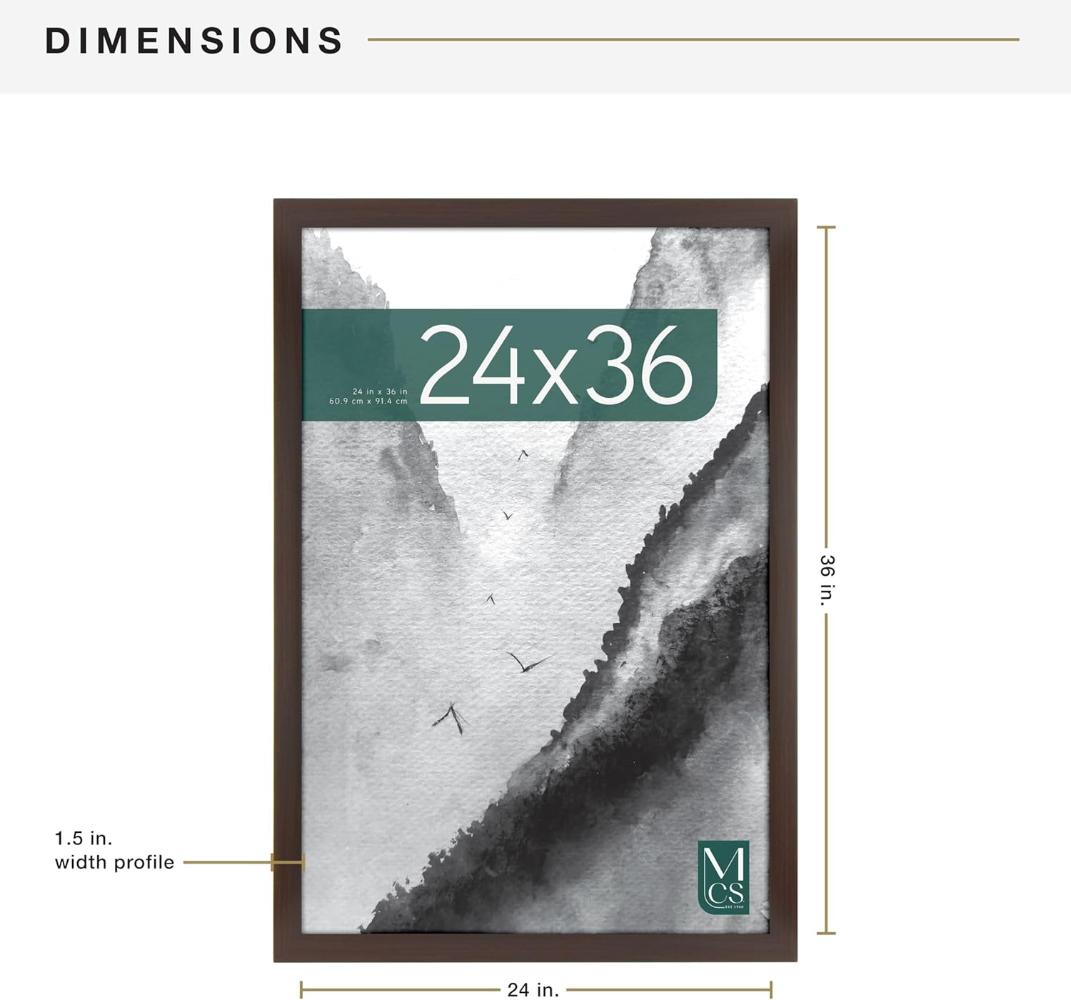 MCS Museum Poster Frame 24x36 Espresso Woodgrain, Vertical & Horizontal Wall Hanging Large Picture Frame for Photos, Posters & Art Prints (1-Pack)